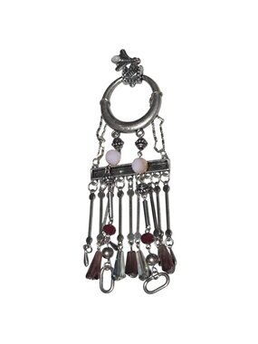 Vintage Beaded Pendant Chains Dangling Charms Silver Tone Boho Fashion Jewelry